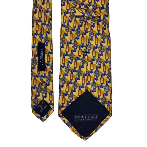 Burberry London Tie Silk Knight Logo Allover Yellow Gold Blue - Picture 6 of 8